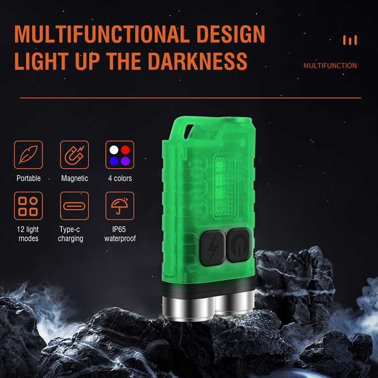 Boruit V3 Pocket Rechargeable Fluorescent mini Keychain Flashlight Multifunction Mini Torch Ip65 Work Light With Tail Magnetic