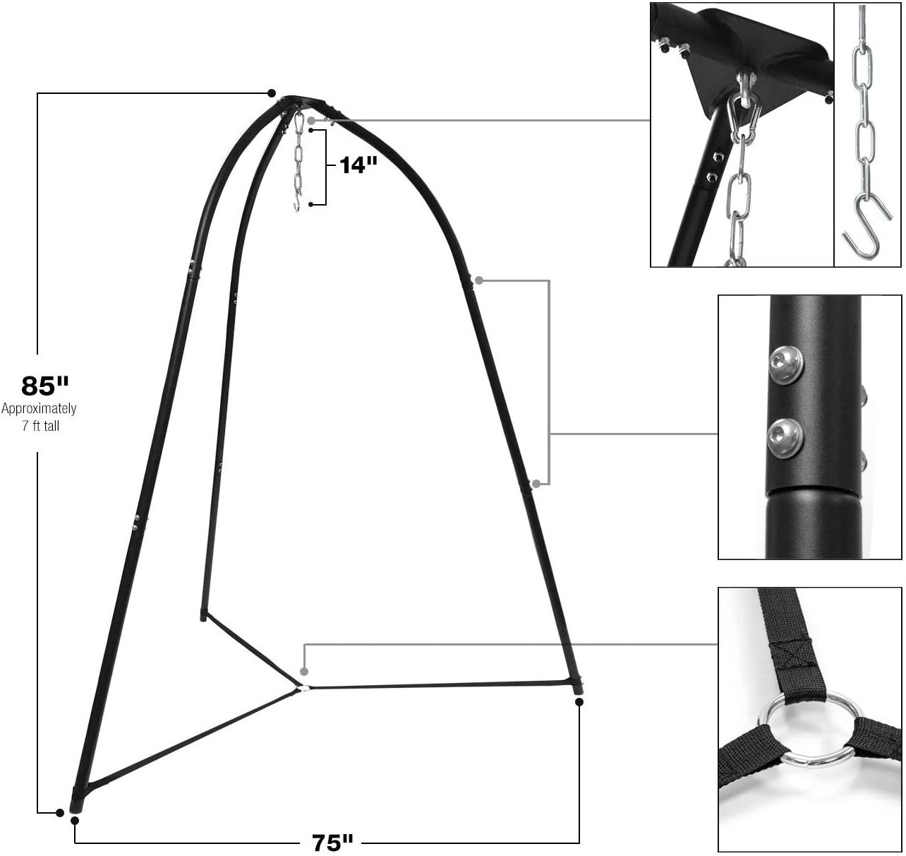 Danlong Tripod Hanging Chair Stand Frame for Hanging Chairs, Swings, Saucers, Loungers, Cocoon Chairs, Great for Indoor/Outdoor