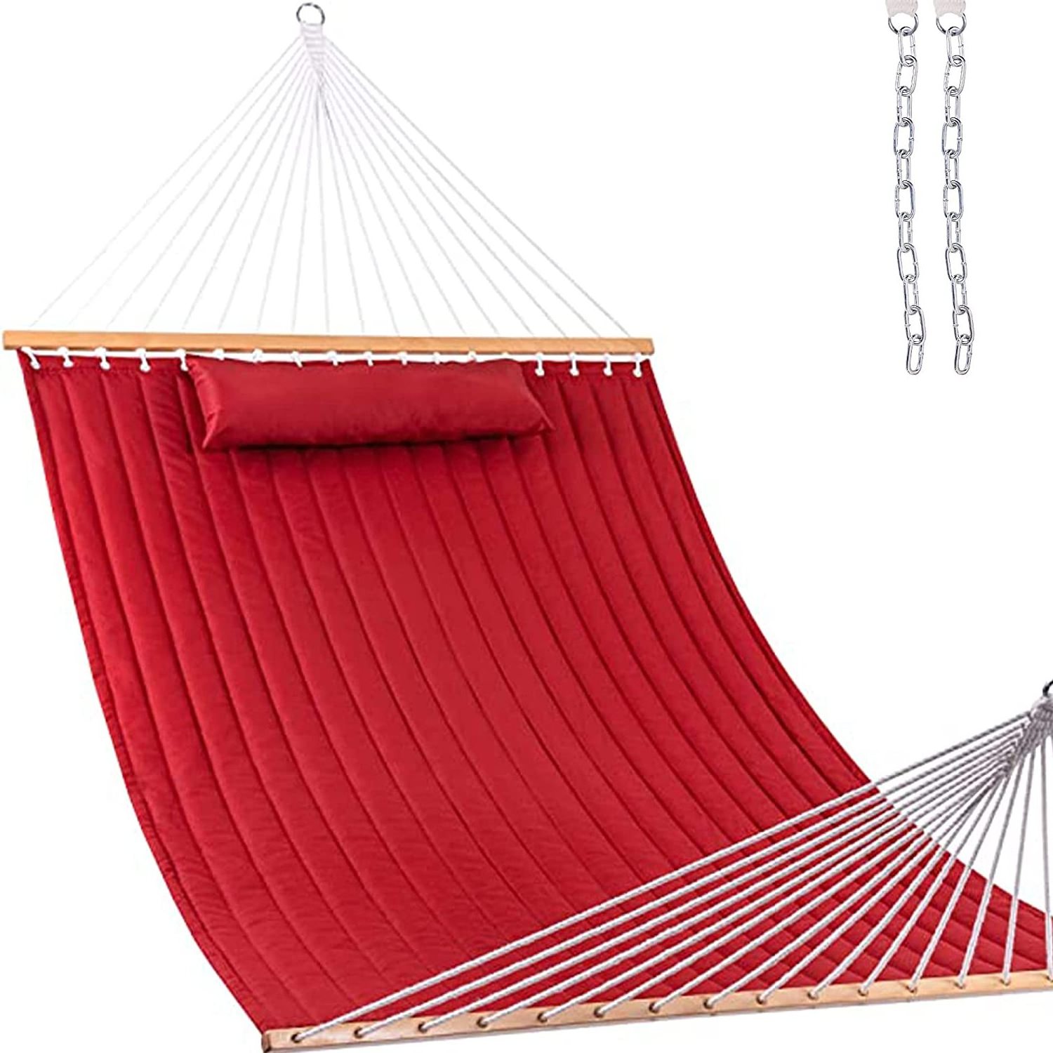 Danlong Quilted Fabric Hammock Bed with Hardwood Spreader Bar And Poly Pillow,  Without Stand