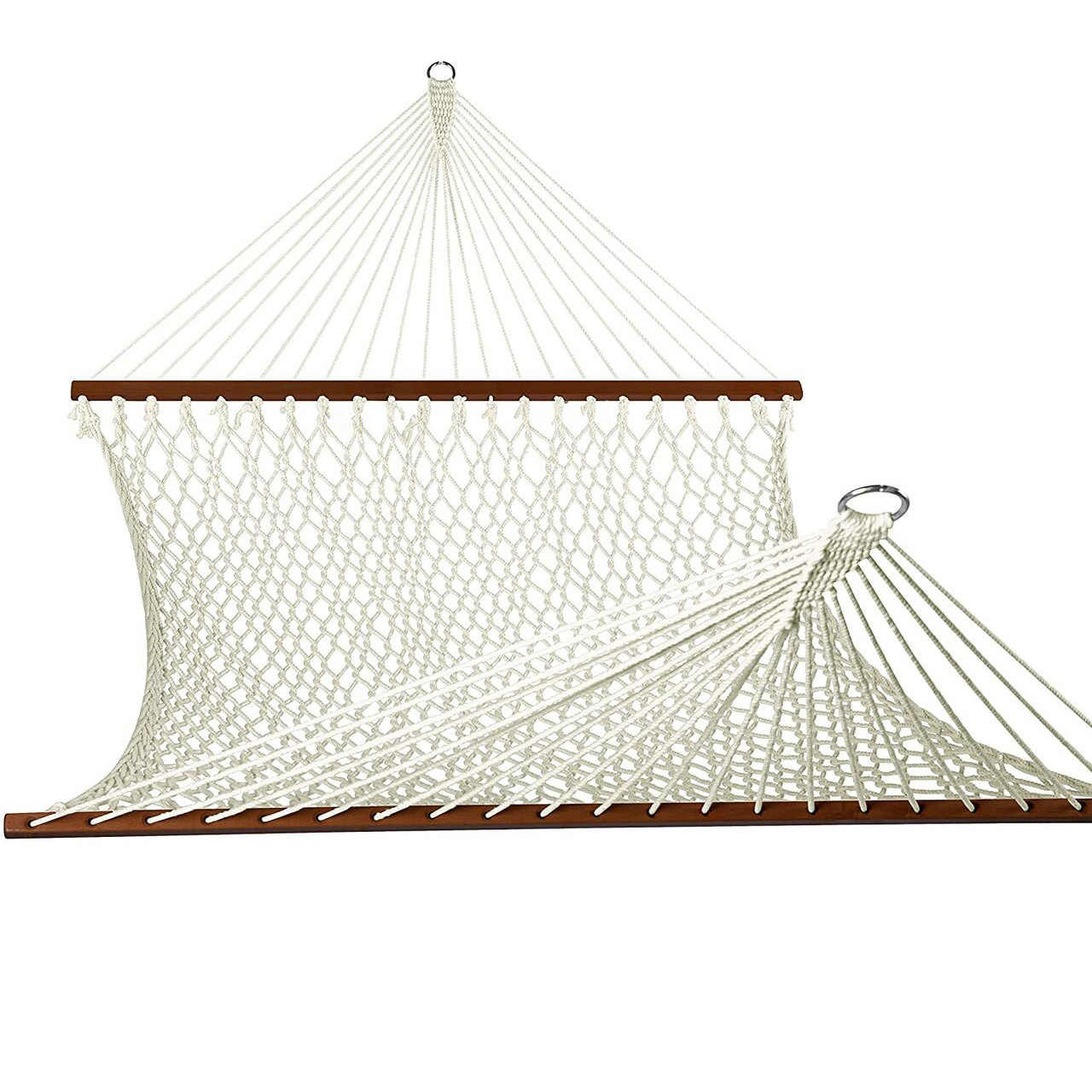 Danlong Double Cotton Rope Hammock with Wood Spreader Bar, Chains and Hooks for Two Person