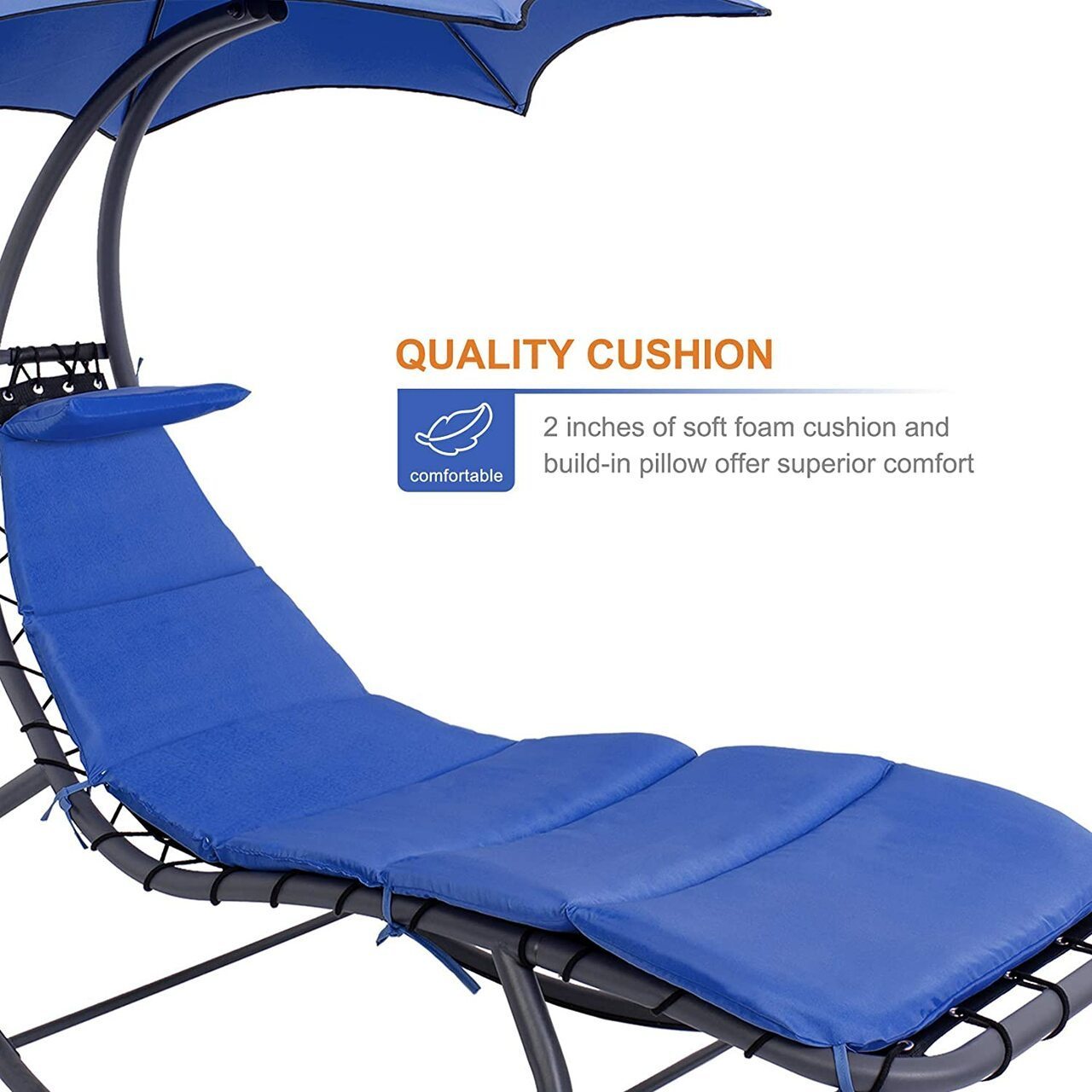 Danlong Swing Hammocks Curved Chaise Lounger Chair with Built-in Pillow and Removable Canopy Swing Chair