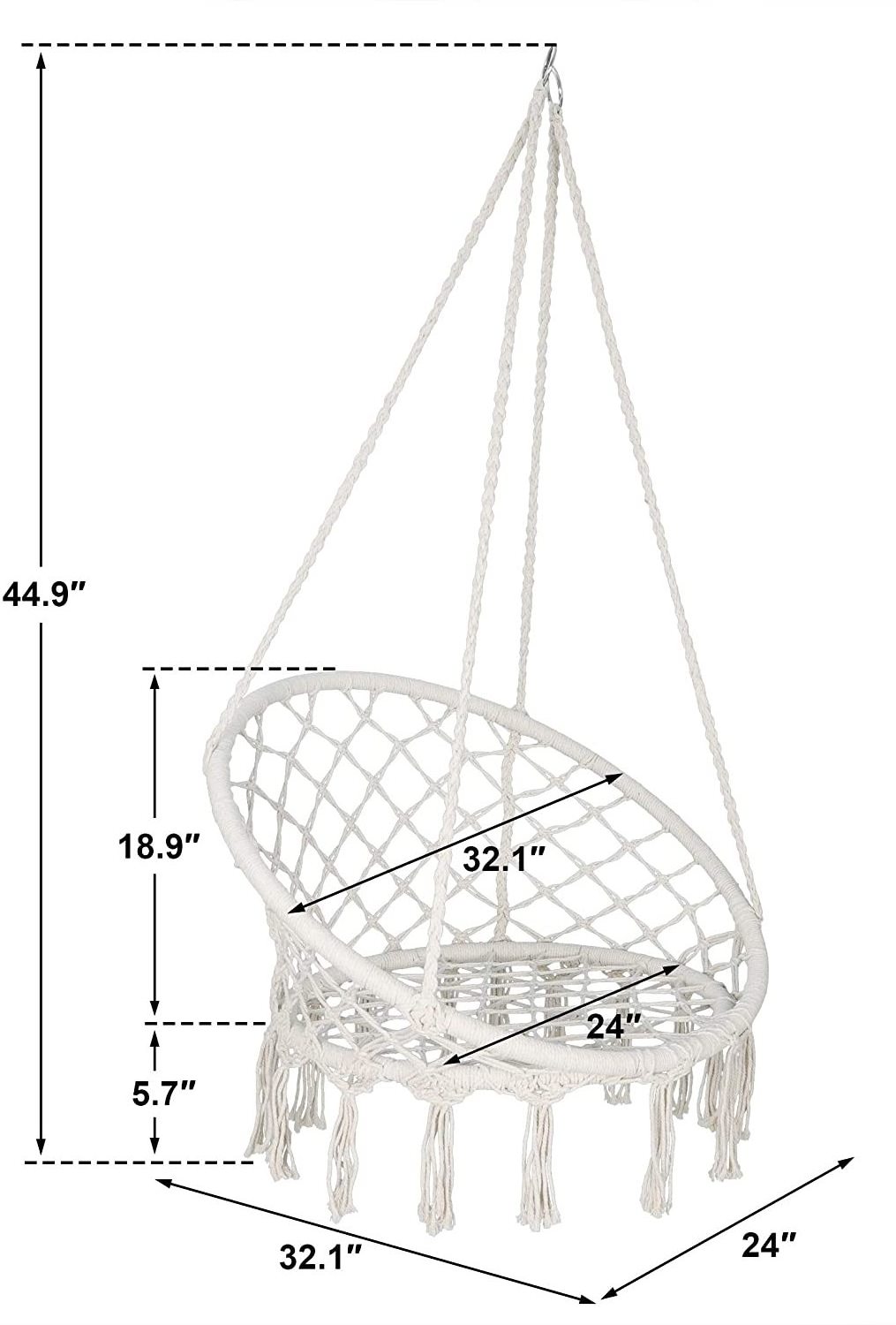 Danlong Patio Round Handmade Cotton Rope Hanging Seat Macrame Hammock Swing Chair