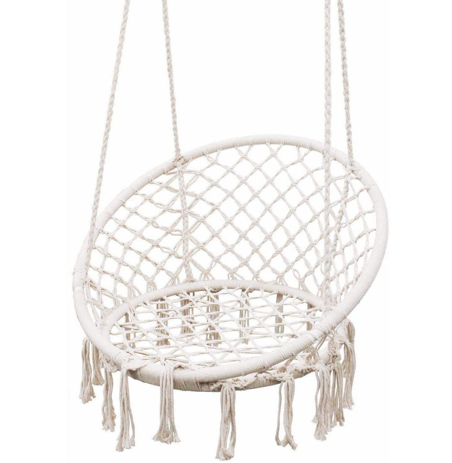 Danlong Patio Round Handmade Cotton Rope Hanging Seat Macrame Hammock Swing Chair