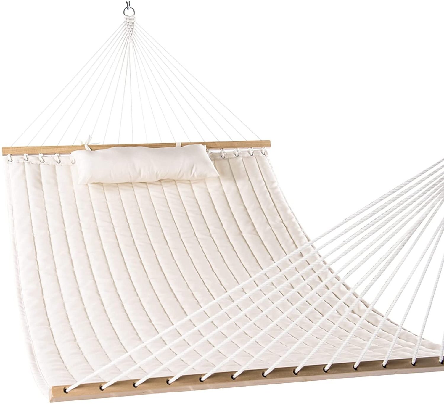 Danlong Best Selling 12ft Double Quilted Fabric 2 Person Hammock with Spreader Bars and Detachable Pillow for Outdoor Patio