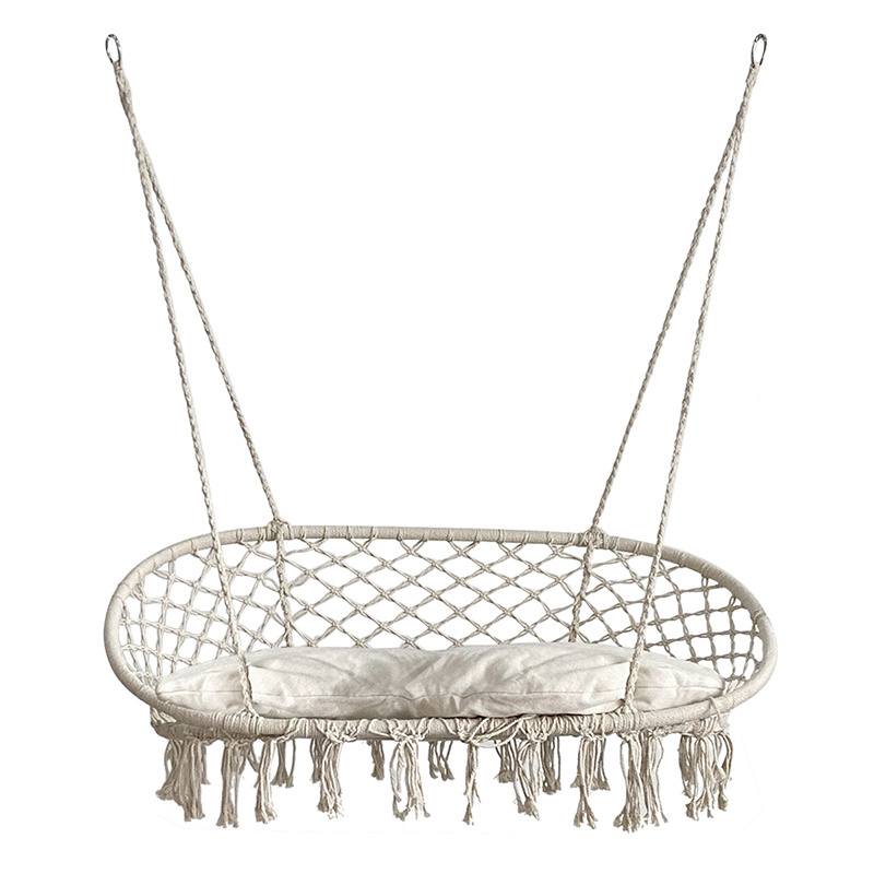 Danlong Outdoor 2 person Indoor Patio Handmade Cotton Rope Hanging Seat Macrame Hammock Swing Chair