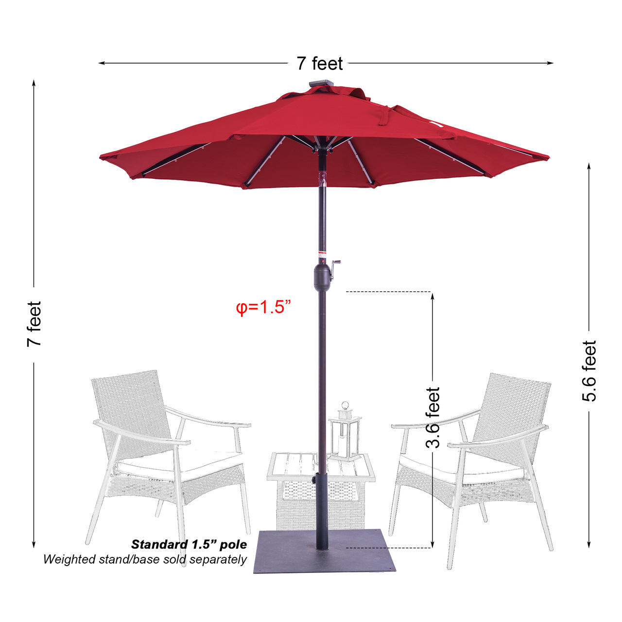 Danlong Promotion Outdoor 7ft Solar Panel LED Patio Umbrella Parasol with Tilt