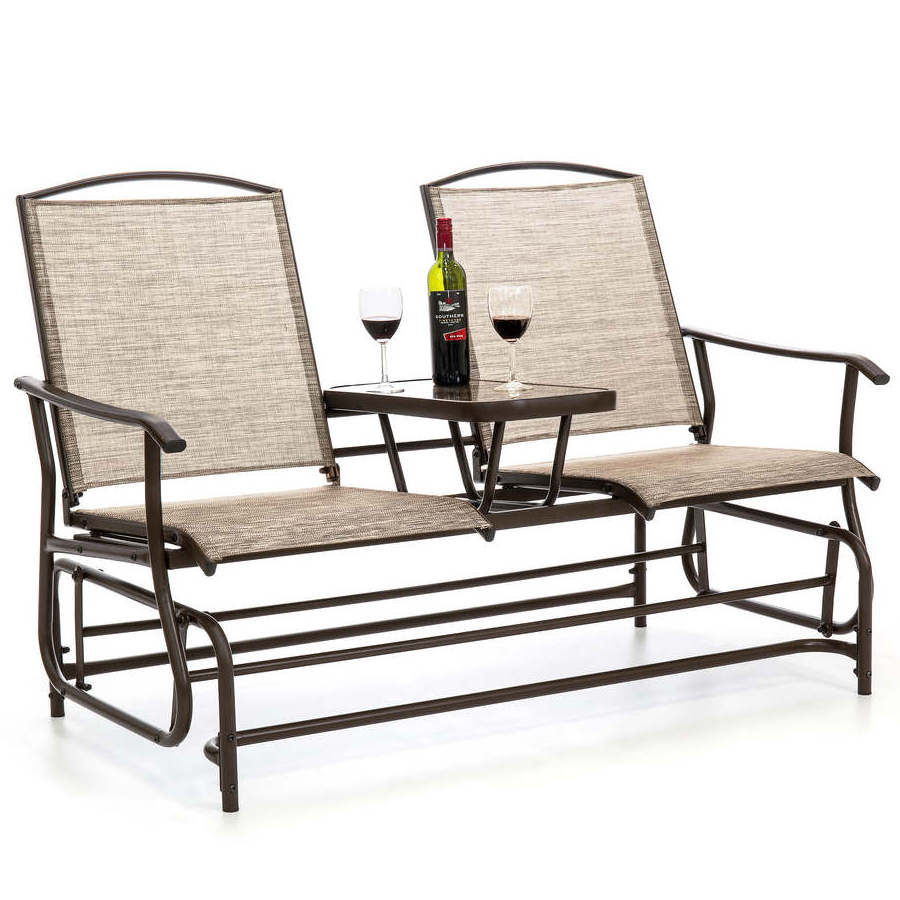 Danlong  Patio Garden Steel Porch Loveseat Chair Rocking Glider Bench Seating with table