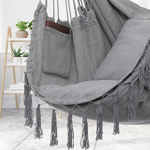 Danlong Hammock Chair Hanging Rope Swing, 2 Cushions Included Large Macrame Hanging Chair with Pocket