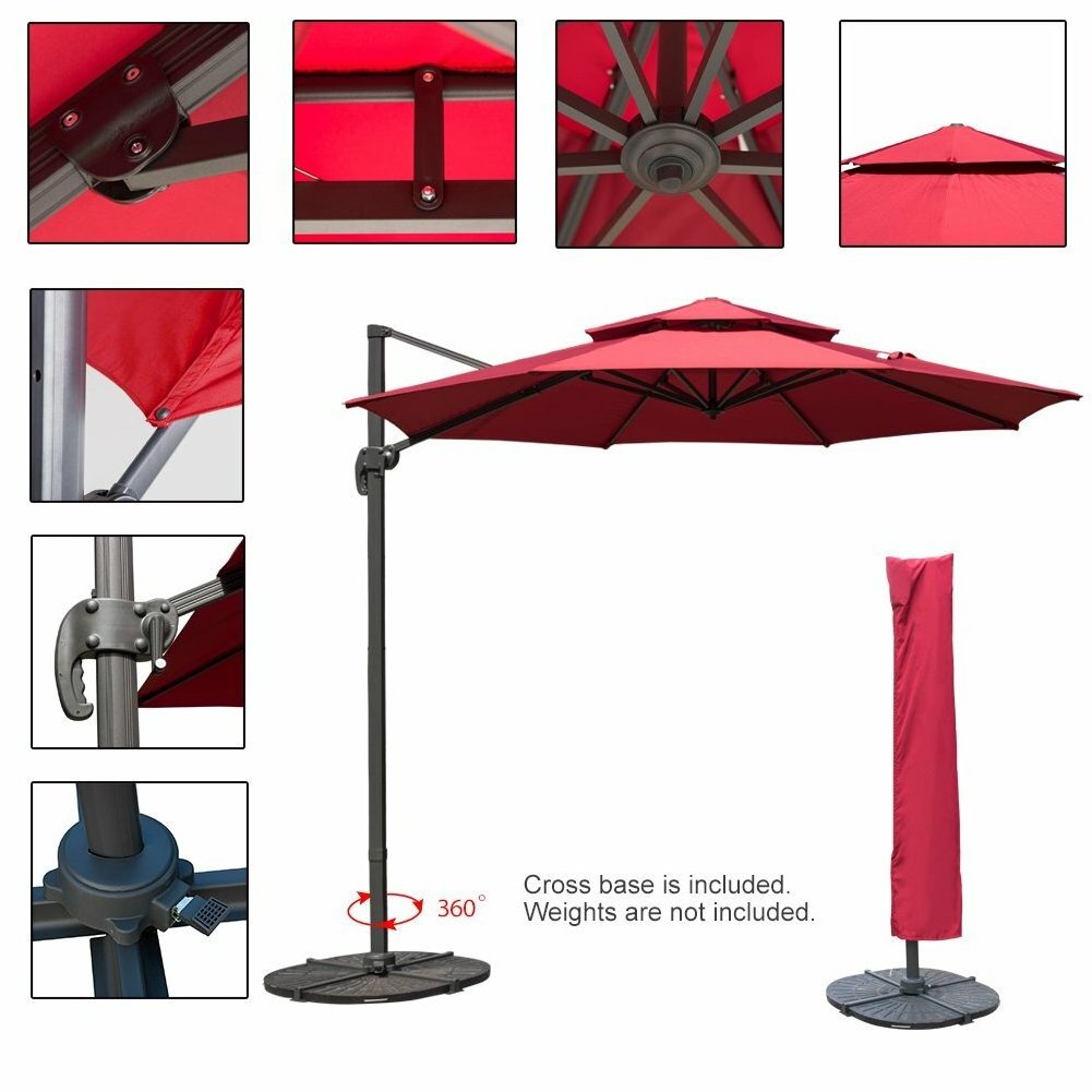 Danlong 11 ft Offset Hanging Umbrella Market Patio Umbrella Aluminum Cantilever Pole Dual Wind Vent