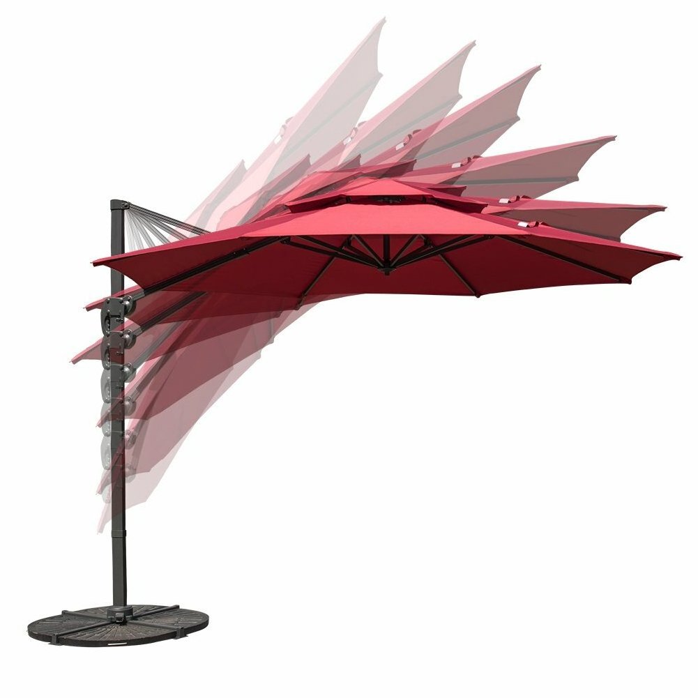 Danlong 11 ft Offset Hanging Umbrella Market Patio Umbrella Aluminum Cantilever Pole Dual Wind Vent