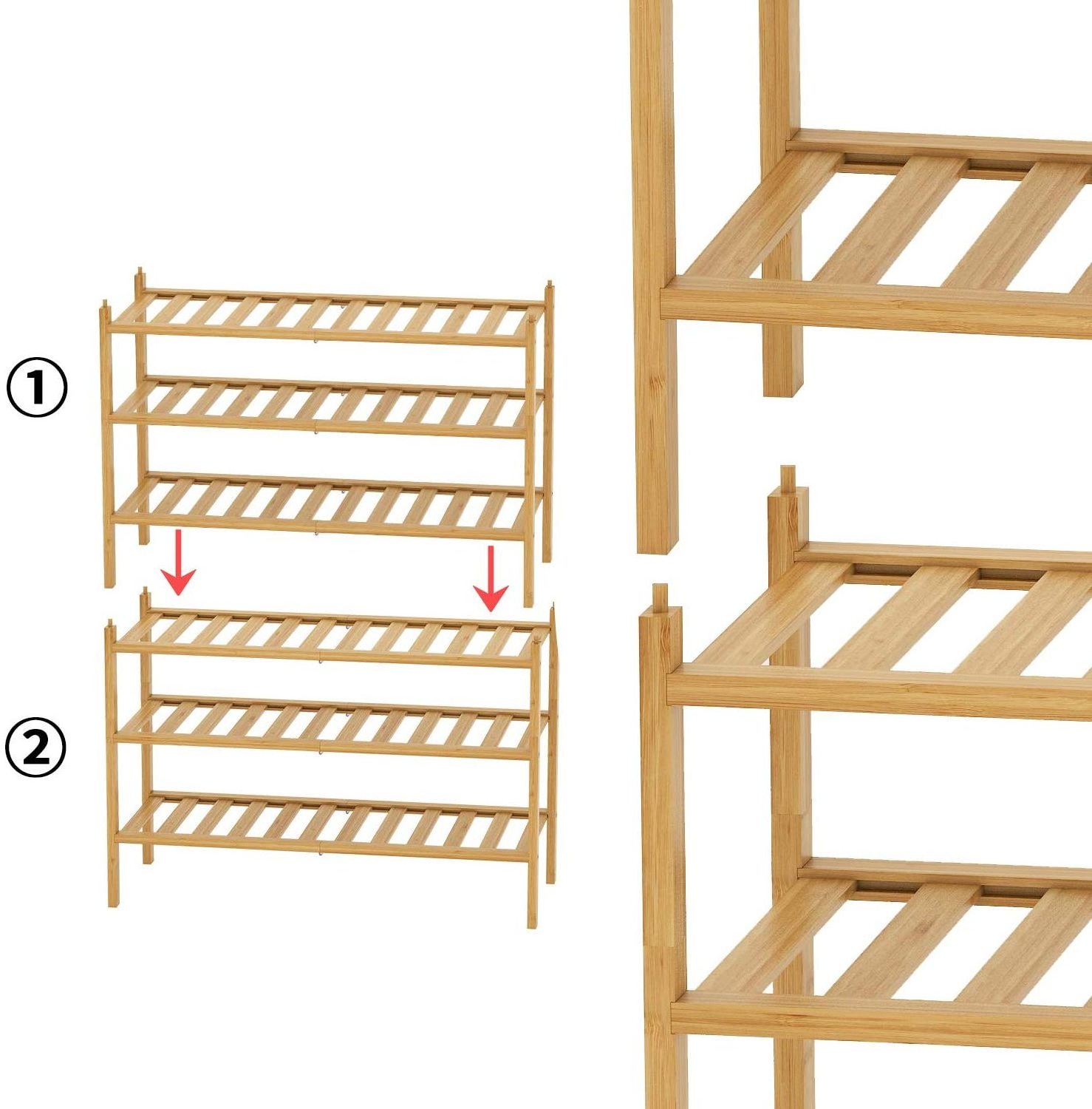 3 -tier Extendable Bamboo extendable multilayer shoe rack stand for home entryways cabinet