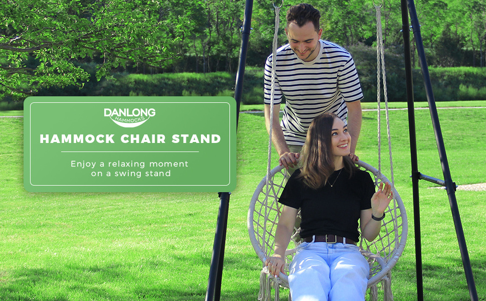 Danlong Weather Resistant Heavy Duty Hammock Chair Steel Stand with Canvas Hanging Chair