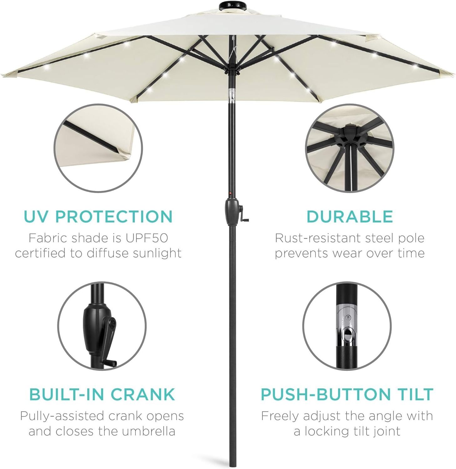 Danlong 9ft Promotion Outdoor White Solar Market Table Umbrella Garden Parasol Patio Umbrella waterproof