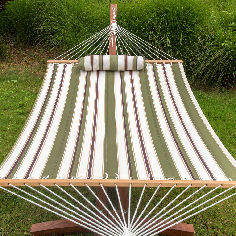 Outdoor 2 person garden quilted fabric hammock patio swings bed with pillow