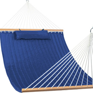 Danlong Outdoor Patio Hammock 55" Double Quilted Fabric Hammock Swing with Hardwood Spreader Bar for Garden