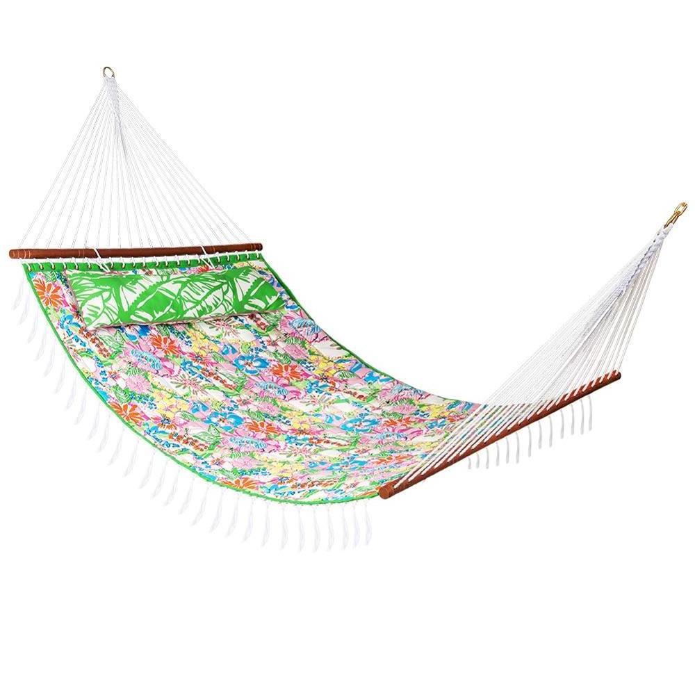 Danlong Double Layered Quilted Fabric Hammock Swing with Pillow and Carrying Bag, Elegant Tassels, Floral