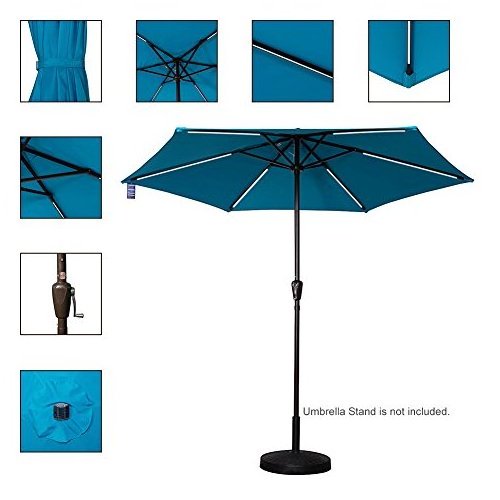 Danlong Hot-Selling 9 ft Solar Powered 6 LED Stripe Lighted Outdoor Patio Umbrella with Crank Lift for Garden Courtyard