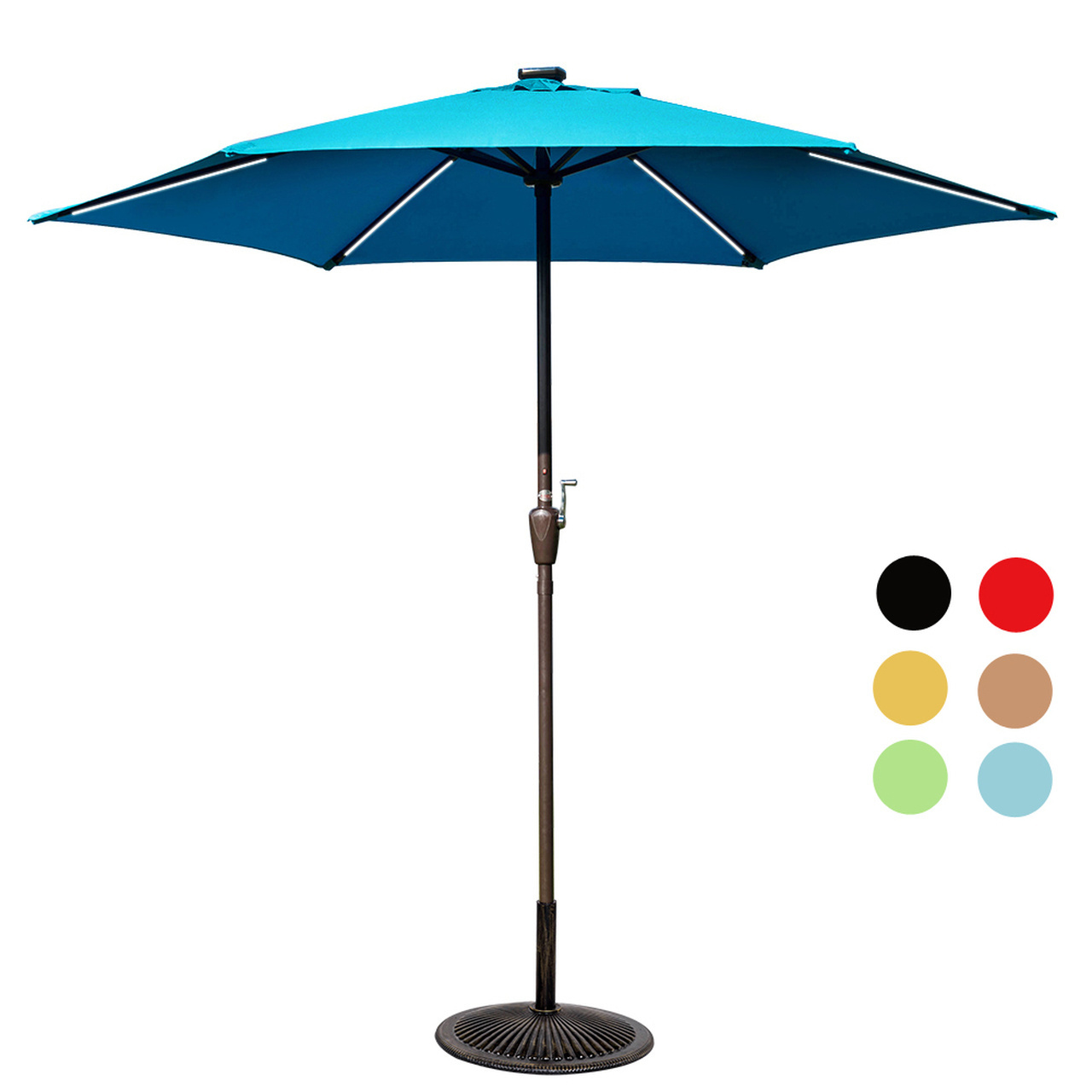 Danlong Hot-Selling 9 ft Solar Powered 6 LED Stripe Lighted Outdoor Patio Umbrella with Crank Lift for Garden Courtyard