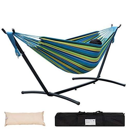 Danlong Indoor outdoor brazilian style cotton hammock bed with stand,freestanding 2 person hammock for sale