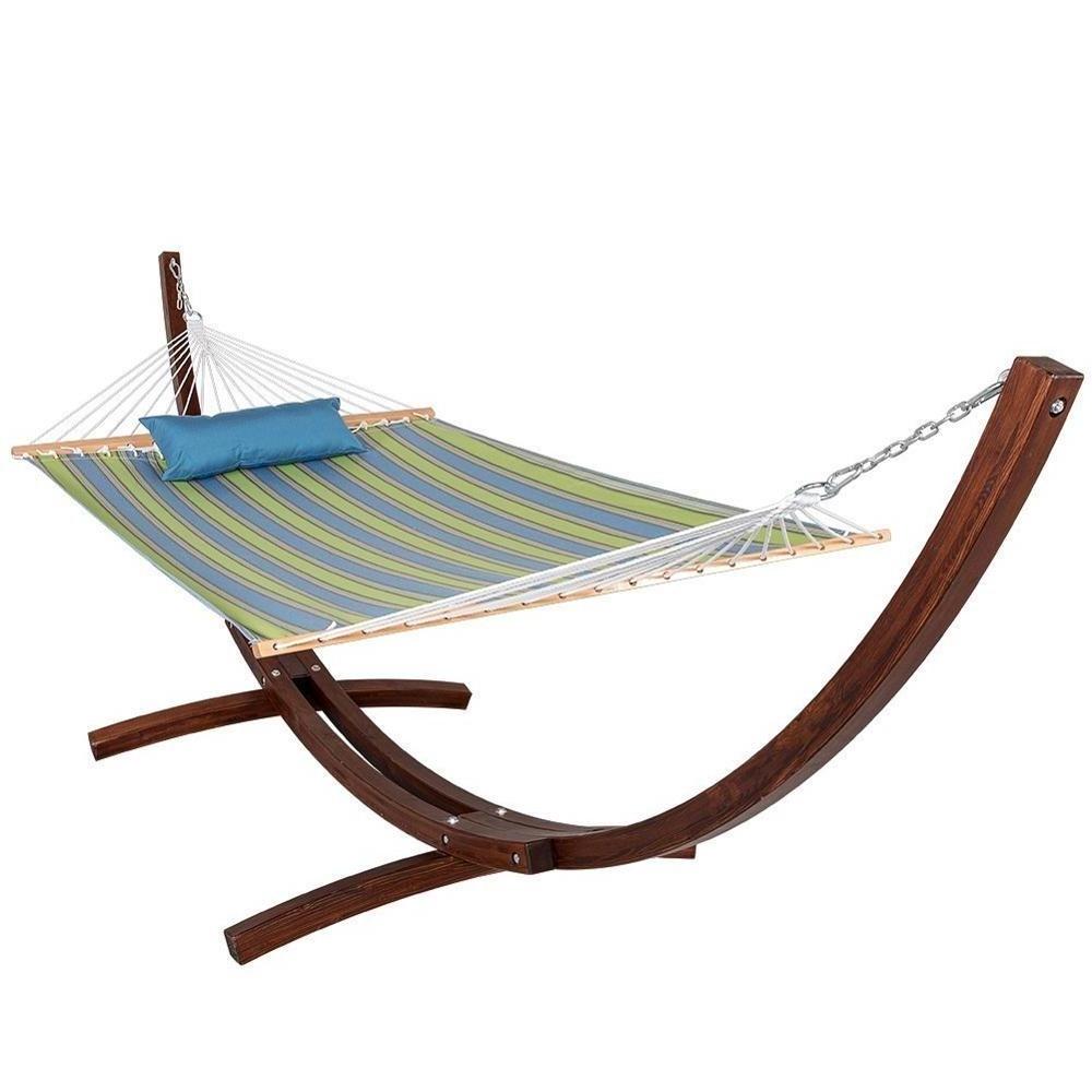 Danlong Hammock, Pillow and 12 Feet Wood Arc Stand,Backyard Combo Set