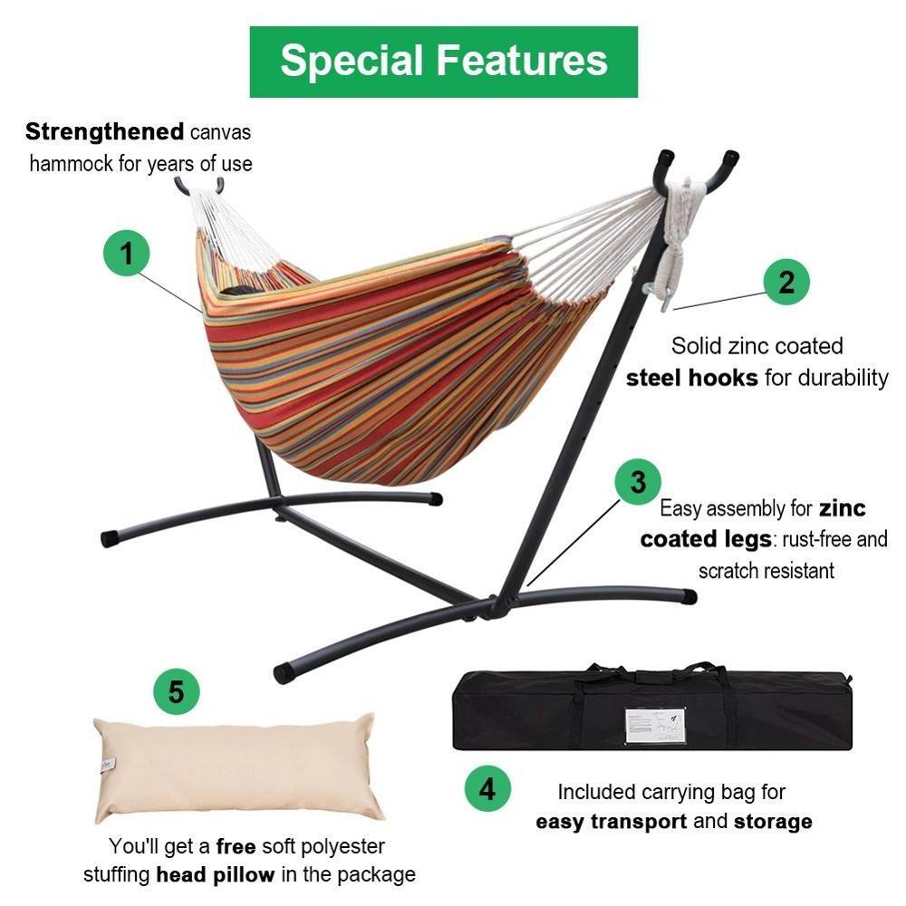 Danlong 2 Persons Hammock Portable Hanging Camping hammock swing daybed Soft Cotton Hammock with foldable stand