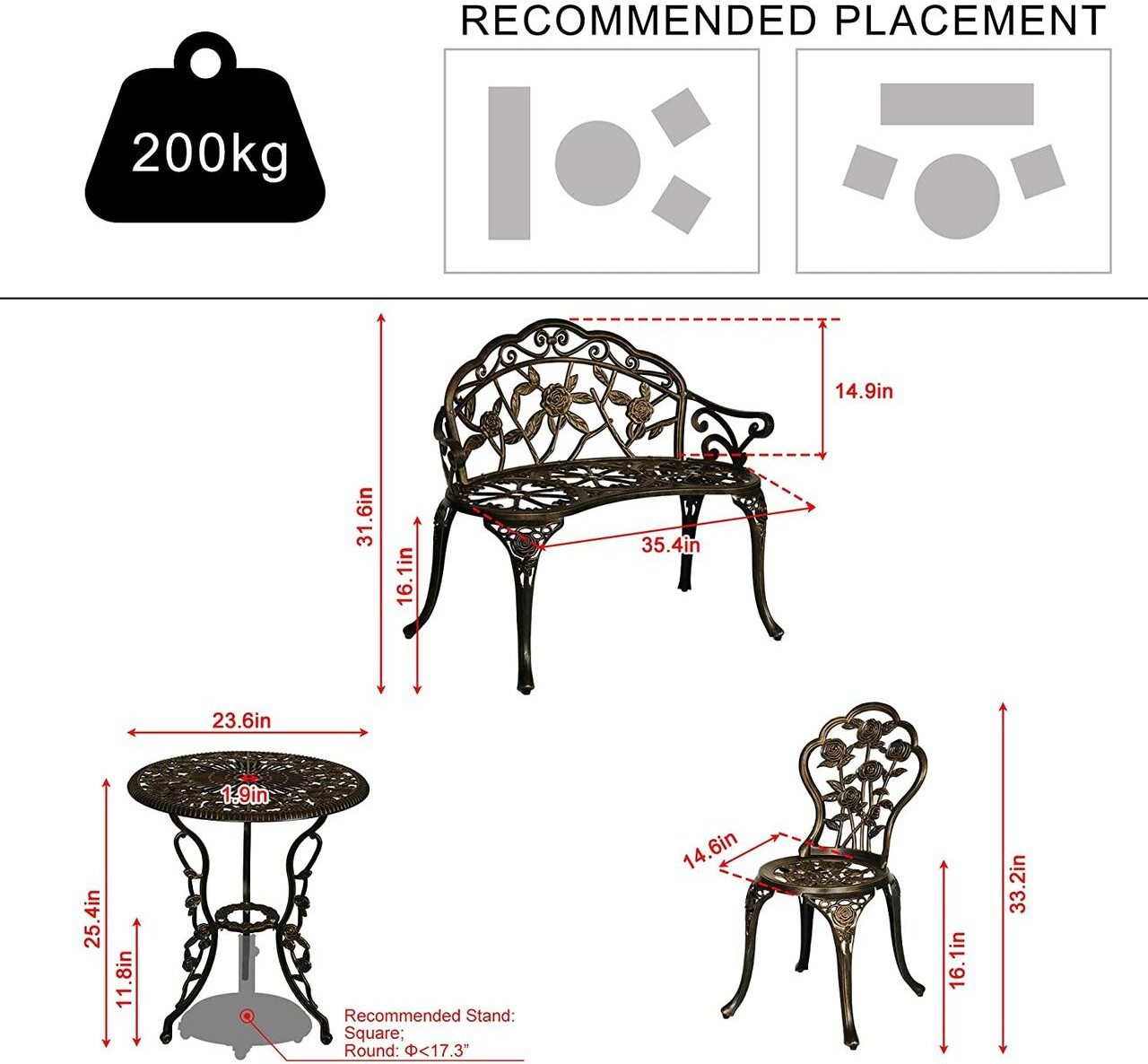 Danlong 4-Pieces outdoor garden balcony patio Cast Aluminum Patio Furniture Set Bistro chair