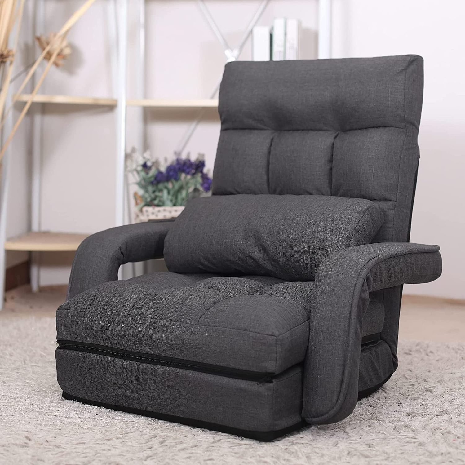 Danlong 6 positions indoor folding lazy lounge sofa chaise floor chair with armrests and pillow