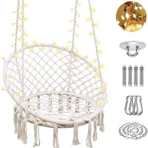 Indoor Outdoor patio Round Hanging Swing Chair  LED Lights basket Hammock Chair With Metal Stand