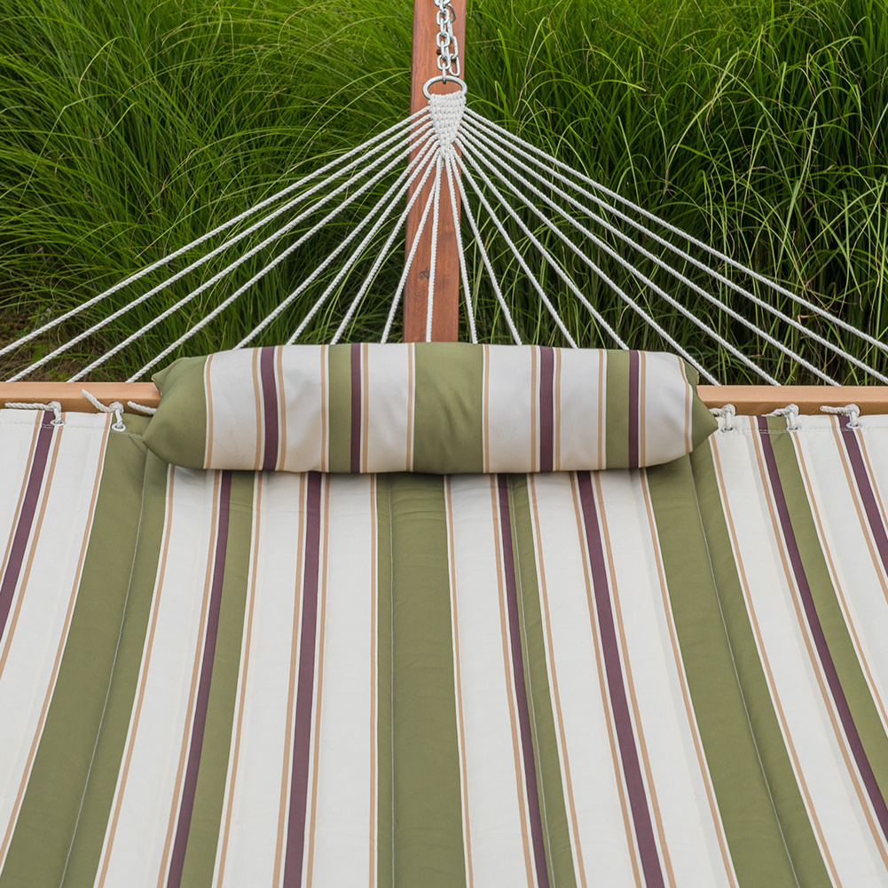 Outdoor 2 person garden quilted fabric hammock patio swings bed with pillow