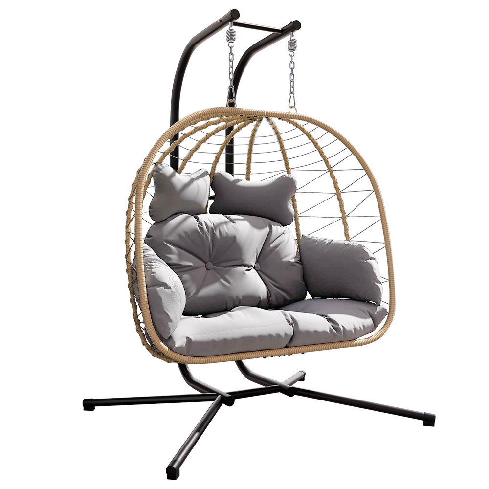 Danlong outdoor double folding hanging golden basket egg chair swing metal with stand