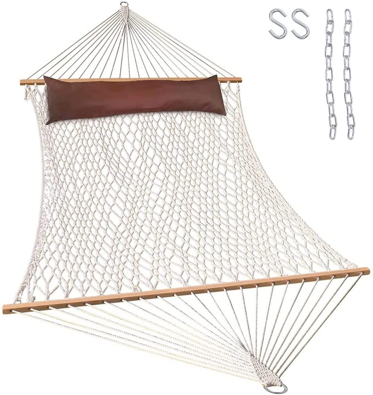 Danlong mesh Hammock Cotton Rope spreader Hammock With pillow  for Yard Camping Travel