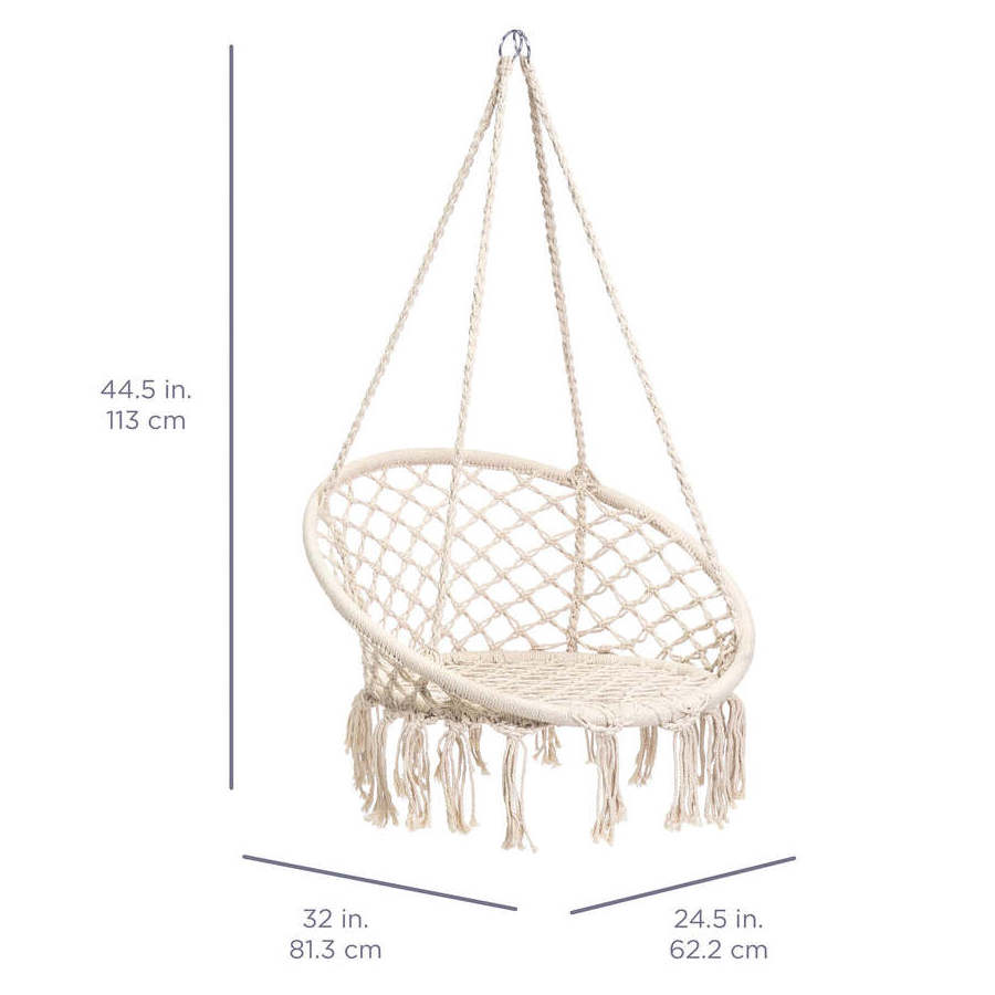 Danlong 300Lbs Outdoor Indoor Patio Round Handmade Cotton Rope Hanging Seat Macrame Hammock Swing Basket  Hanging Chair