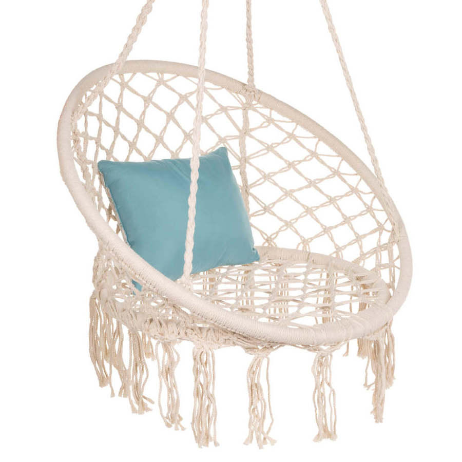 Danlong 300Lbs Outdoor Indoor Patio Round Handmade Cotton Rope Hanging Seat Macrame Hammock Swing Basket  Hanging Chair