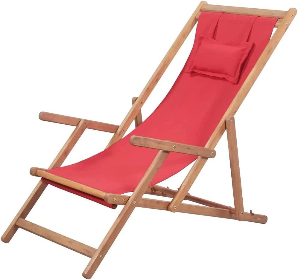 Danlong Adjustable Height Foldable commercial Wooden Outdoor Lounge Sling Beach chaise Deck Chair with pillow