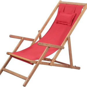 Danlong Adjustable Height Foldable commercial Wooden Outdoor Lounge Sling Beach chaise Deck Chair with pillow