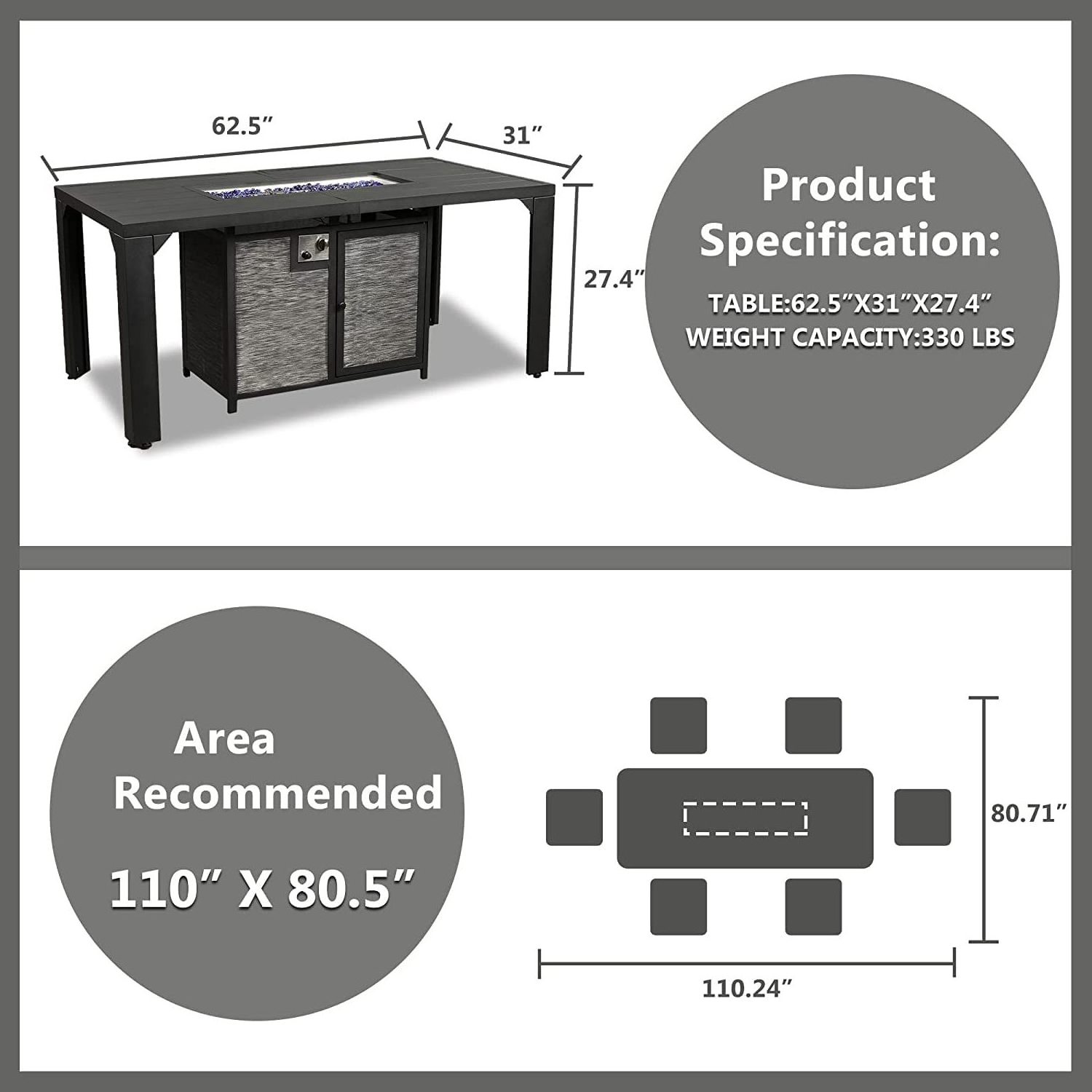 Pizzello Outdoor Fire Pit Dining Table 62.5