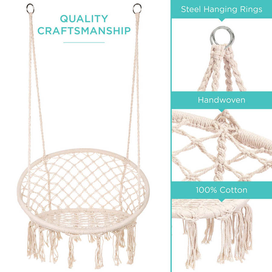 Danlong 300Lbs Outdoor Indoor Patio Round Handmade Cotton Rope Hanging Seat Macrame Hammock Swing Basket  Hanging Chair