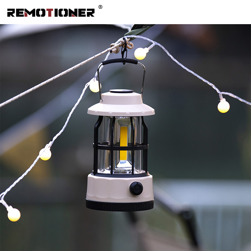 Rechargeable Retro Metal Camping Lantern LED Battery Powered Lamp Lights with Hanging Handle