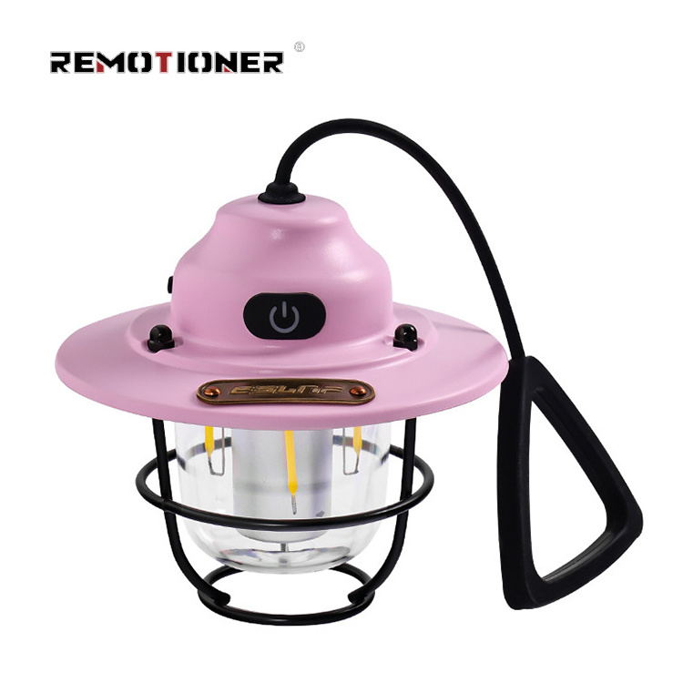 Outdoor Camping Lamps USB Rechargeable Lights Retro Portable Ambient Tent Led Camping Lanterns with Rubber Handle