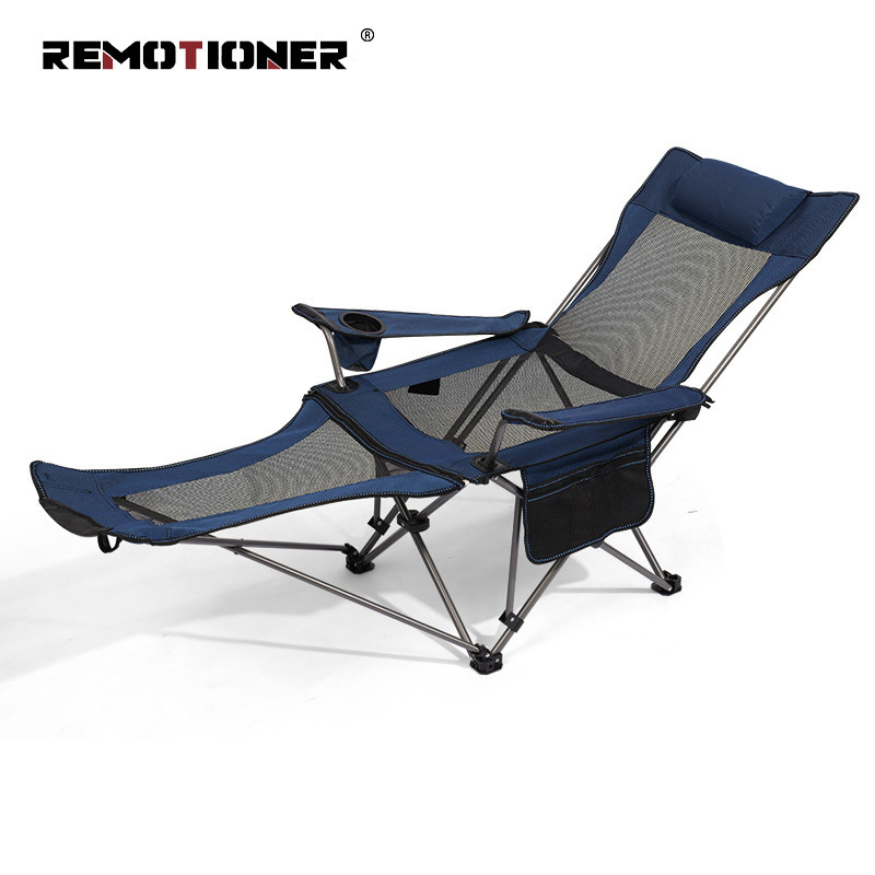 Portable Reclining Folding Beach Chair Camping Lounge Chair with Footrest Headrest Storage Bag