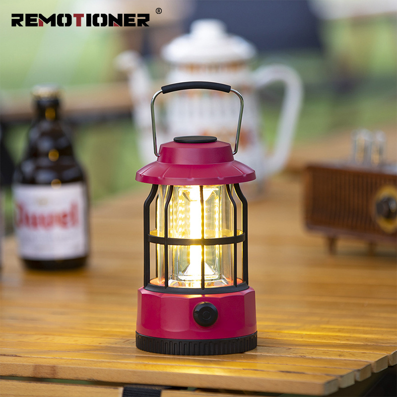 Rechargeable Retro Metal Camping Lantern LED Battery Powered Lamp Lights with Hanging Handle