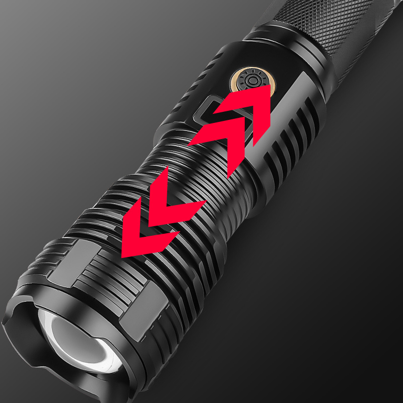 XHP70 High Power Mini Small Torches Type-C USB Rechargeable Aluminum Zoomable Flashlight with Digital Display