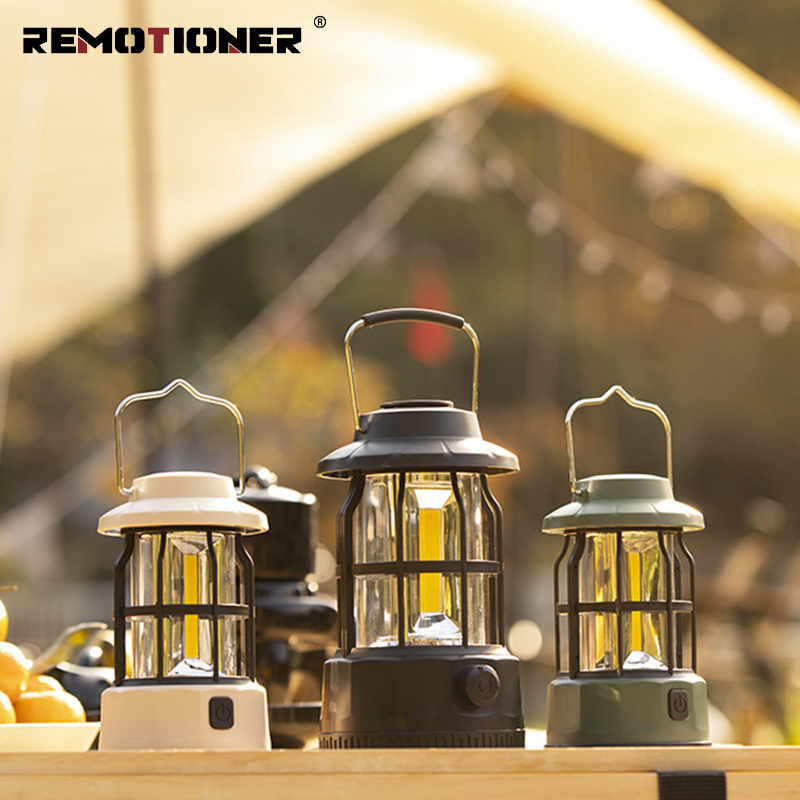 Rechargeable Retro Metal Camping Lantern LED Battery Powered Lamp Lights with Hanging Handle