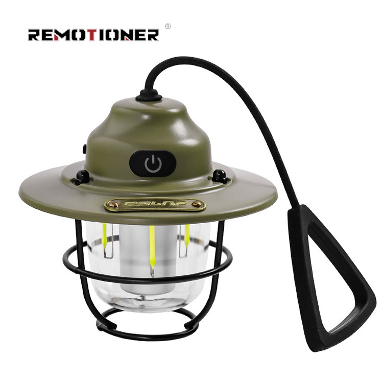 Outdoor Camping Lamps USB Rechargeable Lights Retro Portable Ambient Tent Led Camping Lanterns with Rubber Handle