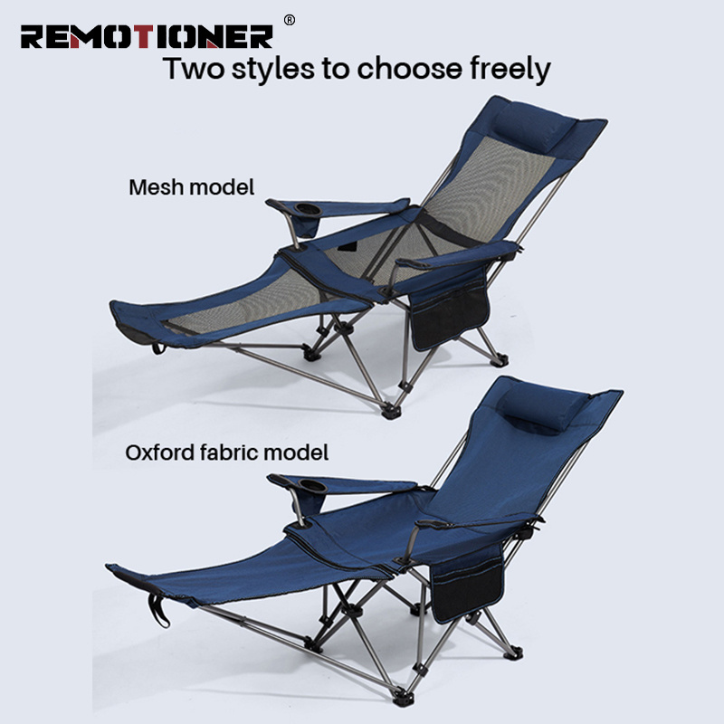 Portable Reclining Folding Beach Chair Camping Lounge Chair with Footrest Headrest Storage Bag