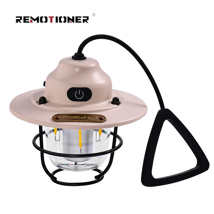 Outdoor Camping Lamps USB Rechargeable Lights Retro Portable Ambient Tent Led Camping Lanterns with Rubber Handle