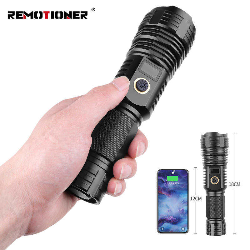 XHP70 High Power Mini Small Torches Type-C USB Rechargeable Aluminum Zoomable Flashlight with Digital Display