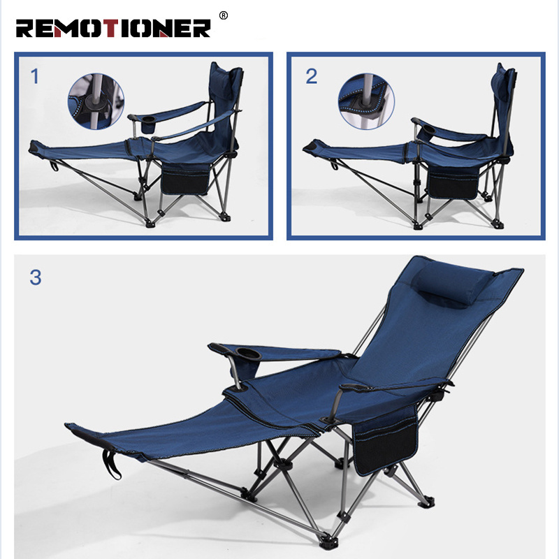 Portable Reclining Folding Beach Chair Camping Lounge Chair with Footrest Headrest Storage Bag