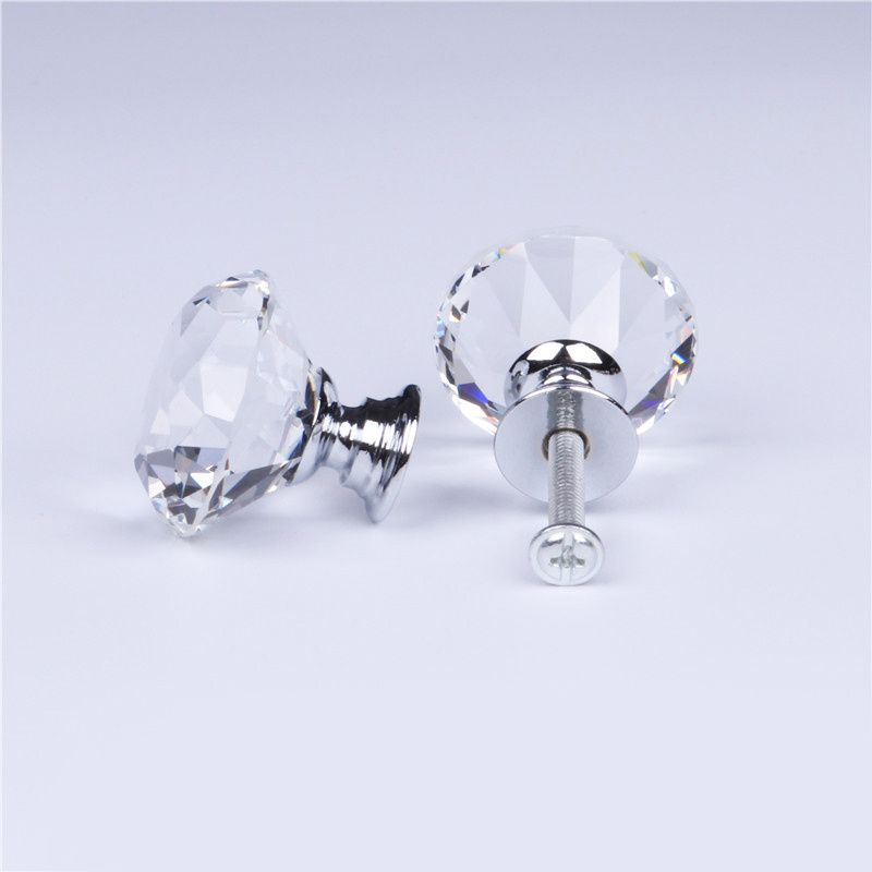 Zamak Diamonds Cabinet Door Knobs Luxury Crystal Glass Drawer Pull Knob