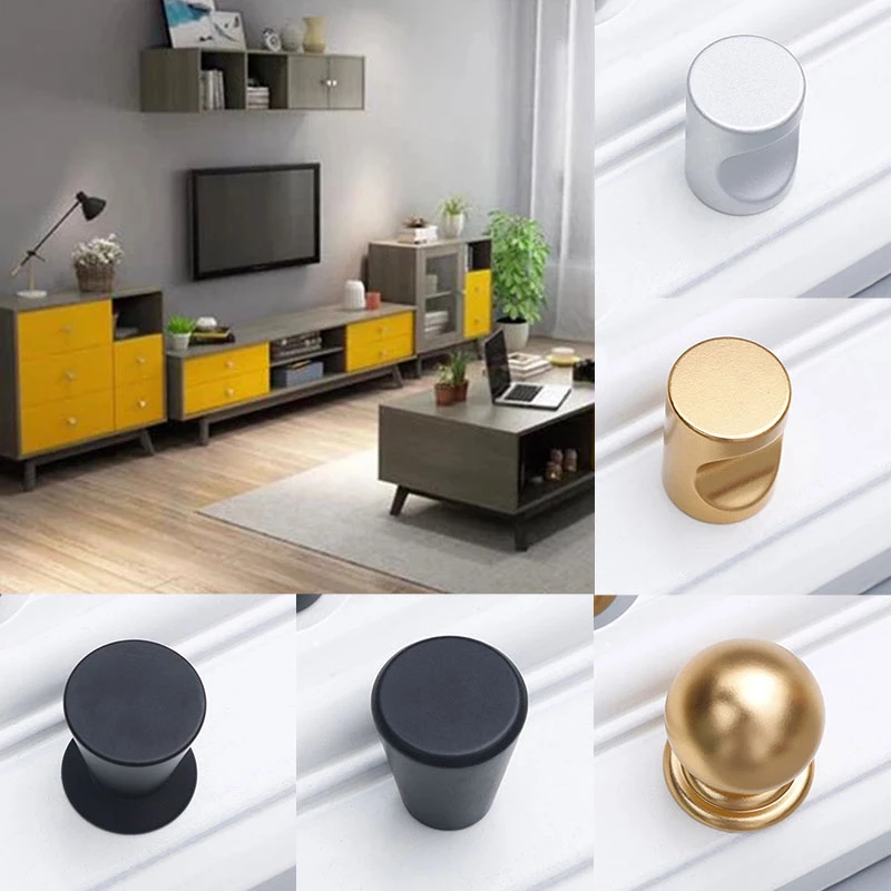 Solid Single Hole Aluminium Cabinet Handle Round Black Gold Furniture Drawer Cupboard Desk Pull Knob